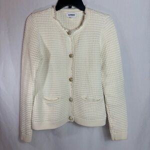 Express Off-White Cotton Sweater Jacket Gold Buttons Women’s Medium